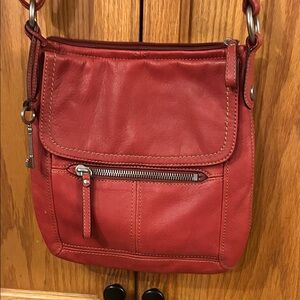 Fossil Red Leather Crossbody Bag